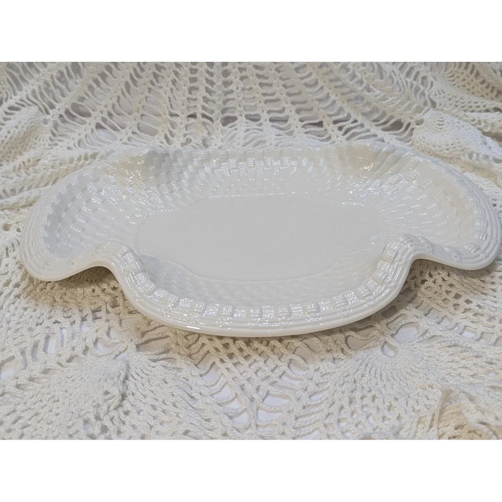 Spode Imperial Fancies Basket Weave Serving Dish 1930s Creamware England 13 Inch
